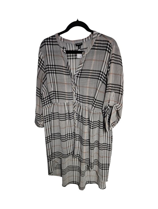 torrid Tops - torrid Black & Cream Plaid Peasant Tunic with Subtle Tan Stripes